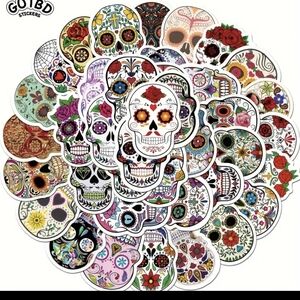 Vibrant Day of the Dead Skull Stickers by
